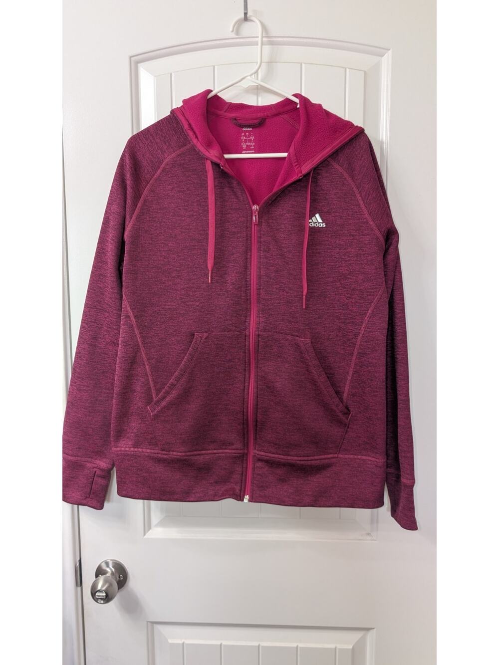 adidas climawarm Pink Full Zip Fleece Hoodie Women's Size L Pockets